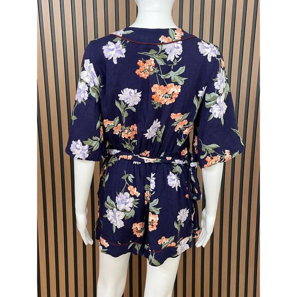 Abercrombie & Fitch Women's Romper One-Piece Mini Wrap Top Belted S Blue Floral - Picture 2 of 10